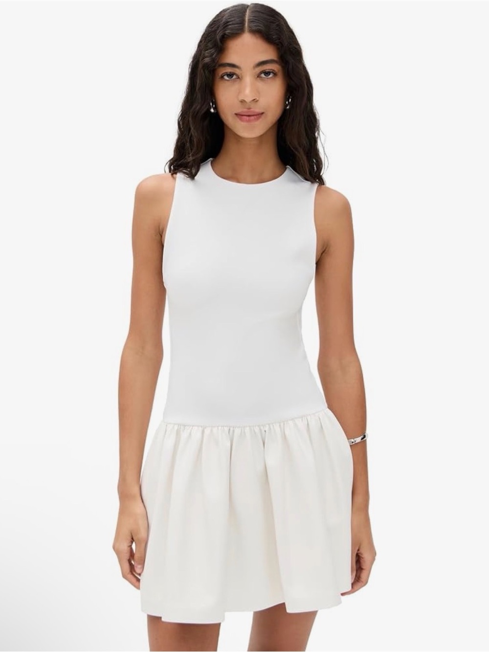Alice + Olivia Ella Combo Vegan Drop Waist White Tank Dress